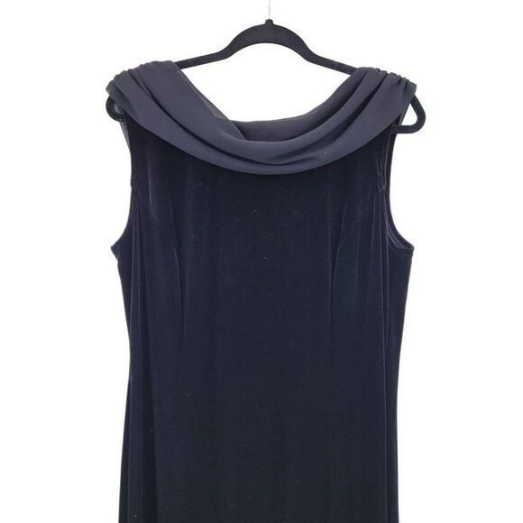 Vntage Black Velour Stretch Gown Sz 18 Scoop Back Jeweled Pleated Slit Cocktail - Picture 4 of 11